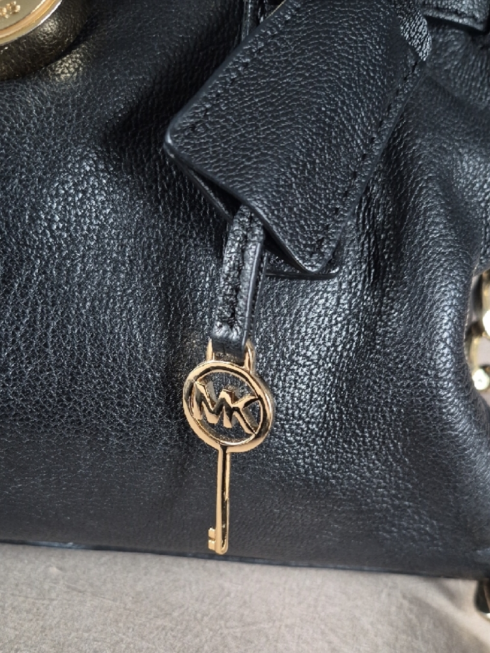Michael Kors Black Leather Satchel with Gold-Tone Hardware - Picture 3 of 9